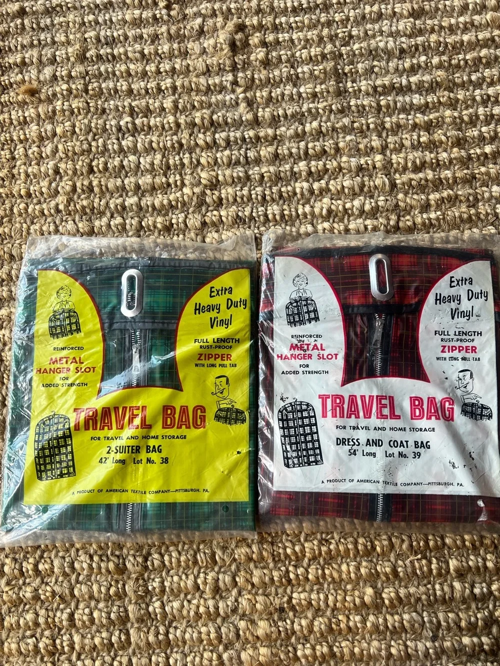 Vintage Travelite Plaid Garment Bags NOS Lot of 2 1960s MCM